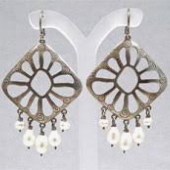 Silpada Jewelry - Silpada Earrings Sterling Silver cut out design with drop pearls